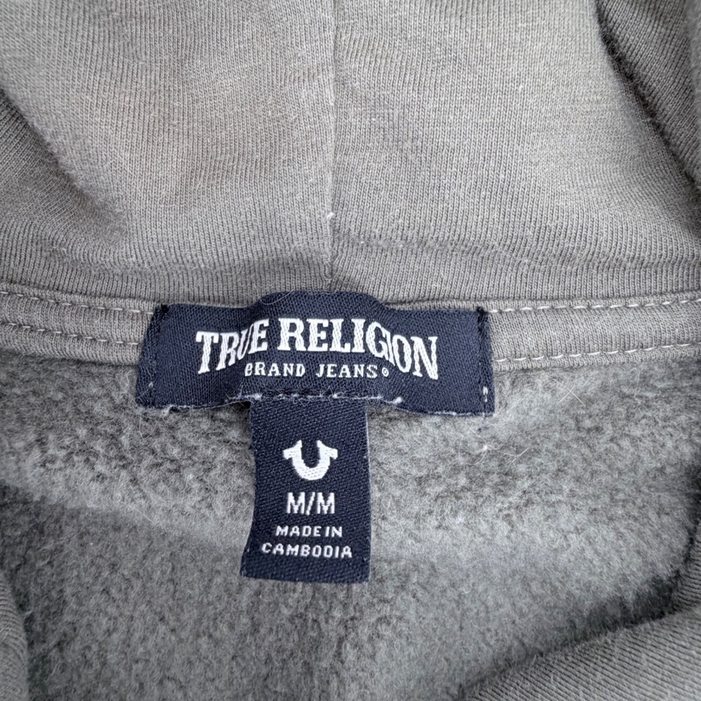 True Religion Zip Hoodie Womens Medium Olive Green HS Taping Logo Sweatshirt - Picture 4 of 10